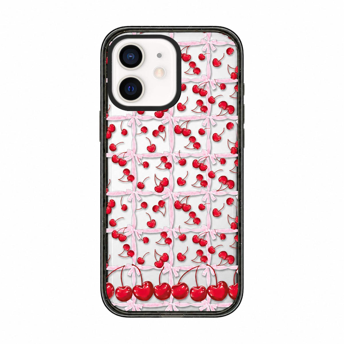 For iPhone 11 Cherry Plaid Acrylic TPU Phone Case - Ballet Pink Satin Cherry - EDA009679723A