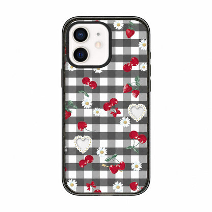 For iPhone 11 Cherry Plaid Acrylic TPU Phone Case - Gray Checkered Berry - EDA009679723B