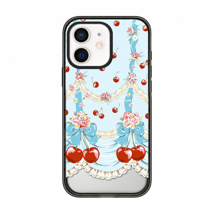 For iPhone 11 Cherry Plaid Acrylic TPU Phone Case - Lolita Blue Dress Cherry - EDA009679723D