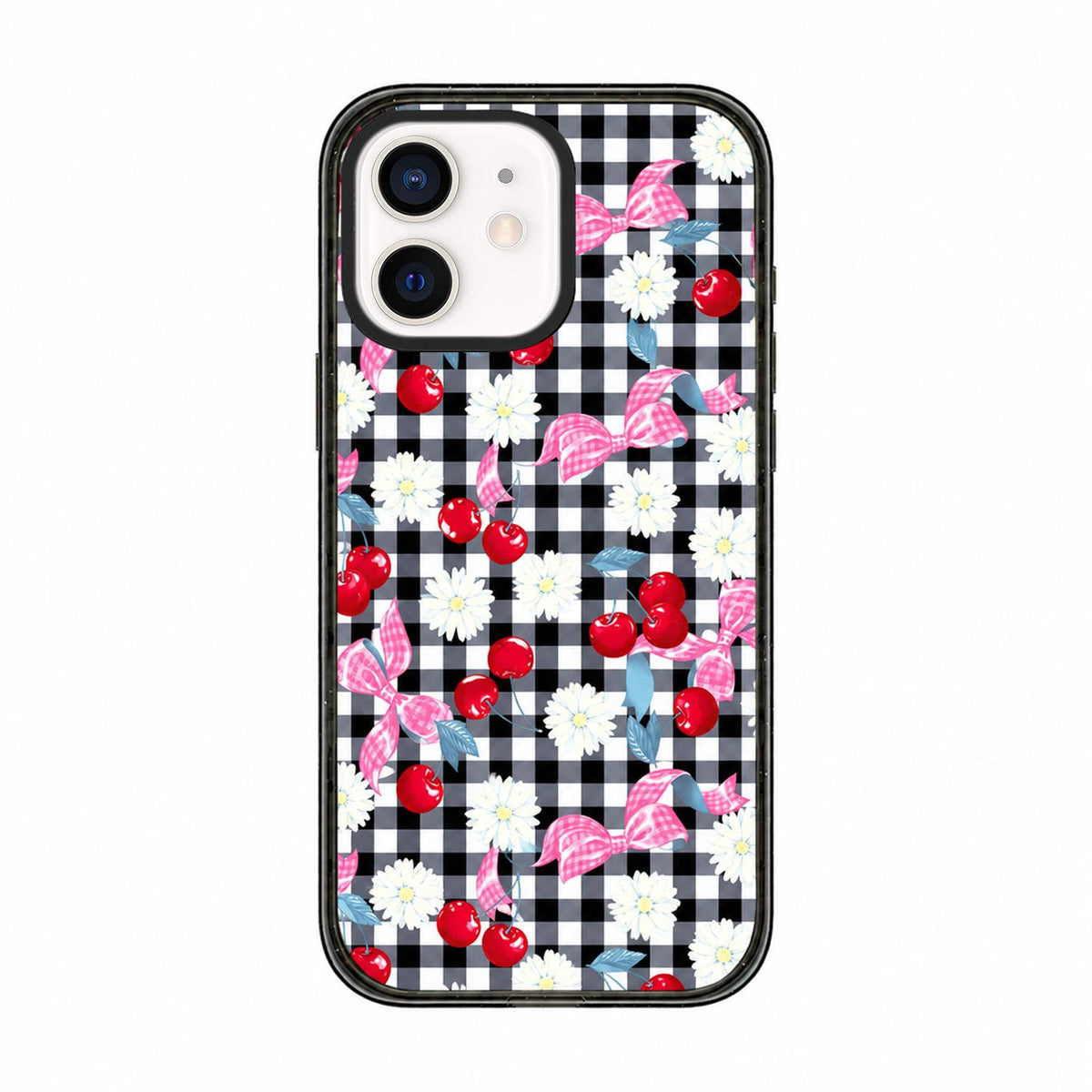 For iPhone 11 Cherry Plaid Acrylic TPU Phone Case - Sweet Cool Black Cherry - EDA009679723E