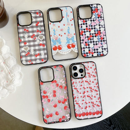 For iPhone 17 Pro Cherry Plaid Acrylic TPU Phone Case - Lolita Blue Dress Cherry - EDA009679702D