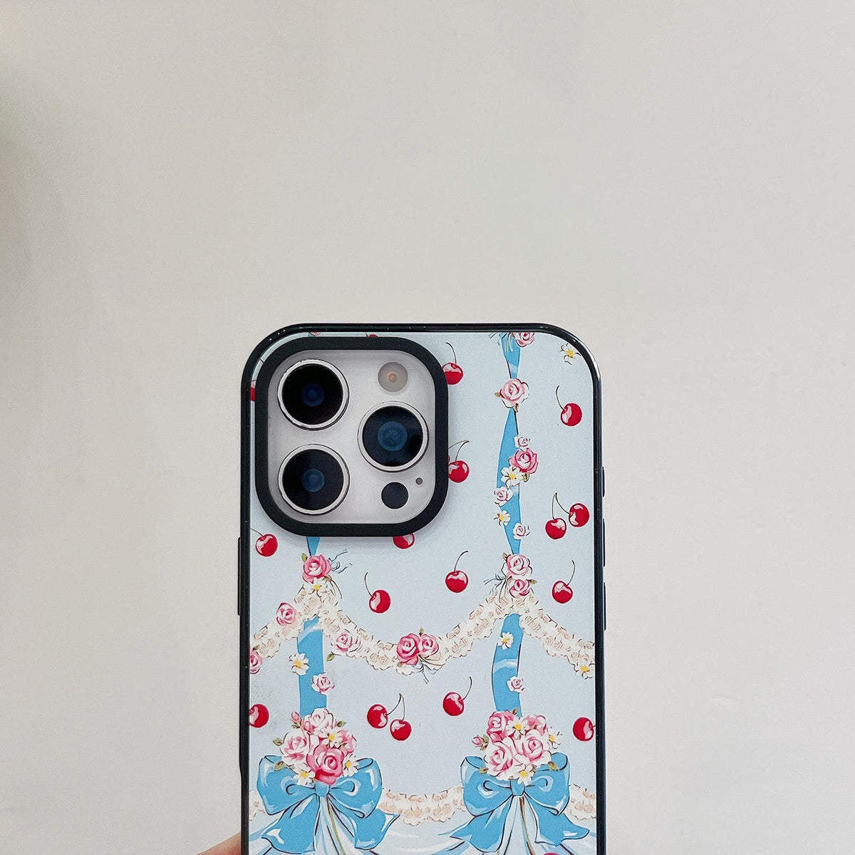 For iPhone 16 Cherry Plaid Acrylic TPU Phone Case - Sweet Cool Black Cherry - EDA009679708E