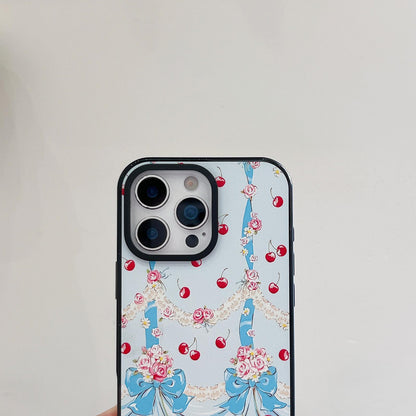 For iPhone 15 Plus Cherry Plaid Acrylic TPU Phone Case - Lolita Blue Dress Cherry - EDA009679711D