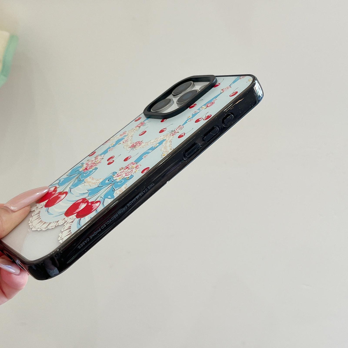 For iPhone 16 Pro Max Cherry Plaid Acrylic TPU Phone Case - Gray Checkered Berry - EDA009679705B