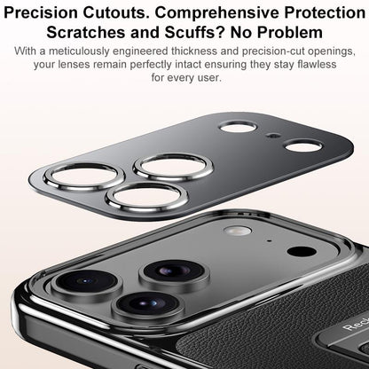 For iPhone 15 Pro Metal Holder Foldable Wristband Precise Cutout Vegan Leather Phone Case - Titanium Gold - EDA009680705C
