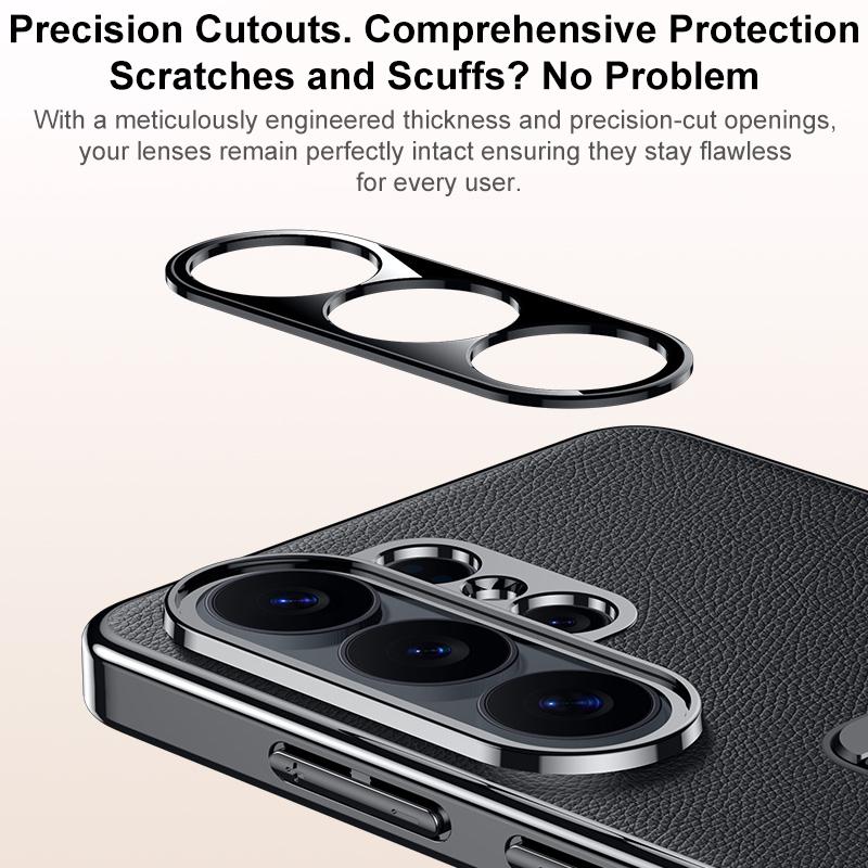 For Galaxy S26 Ultra 5G Metal Holder Foldable Wristband Precise Cutout Vegan Leather Phone Case - Black - EDA009680904A