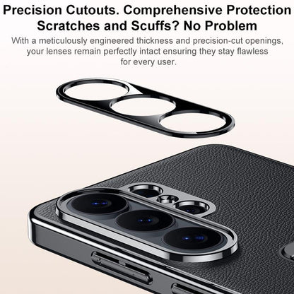 For Galaxy S25 Ultra 5G Metal Holder Foldable Wristband Precise Cutout Vegan Leather Phone Case - Titanium Gold - EDA009680903C