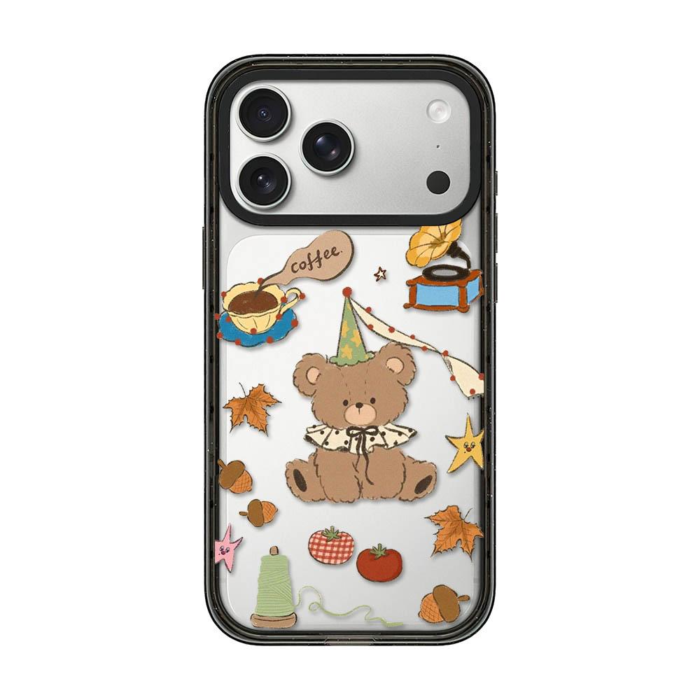 For iPhone 18 Pro / 17 Pro Bear Apple Transparent Acrylic TPU Phone Case - Coffee Bear - EDA009681102A