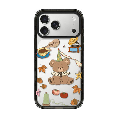 For iPhone 18 Pro / 17 Pro Bear Apple Transparent Acrylic TPU Phone Case - Coffee Bear - EDA009681102A