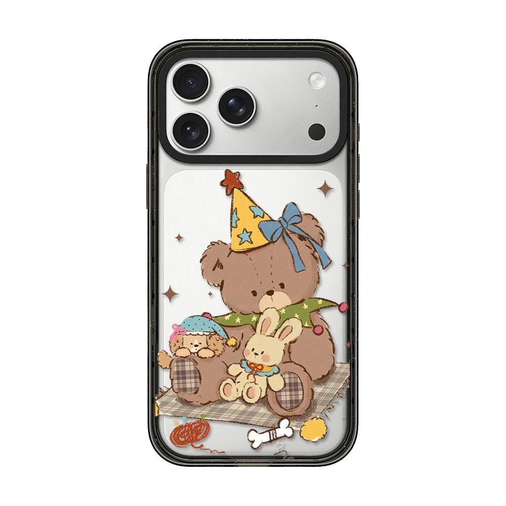 For iPhone 18 Pro / 17 Pro Bear Apple Transparent Acrylic TPU Phone Case - Milk Coffee Party Bear - EDA009681102B