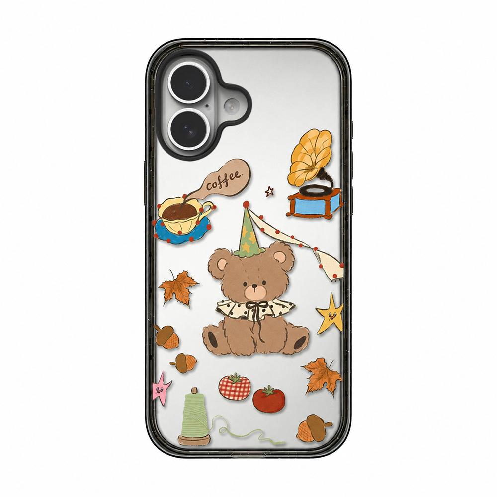 For iPhone 16 Plus Bear Apple Transparent Acrylic TPU Phone Case - Coffee Bear - EDA009681107A