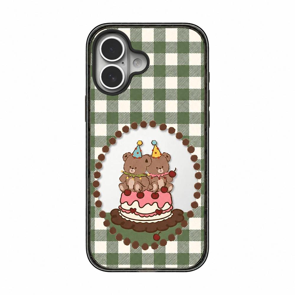 For iPhone 16 Bear Apple Transparent Acrylic TPU Phone Case - Cake Bear - EDA009681108D