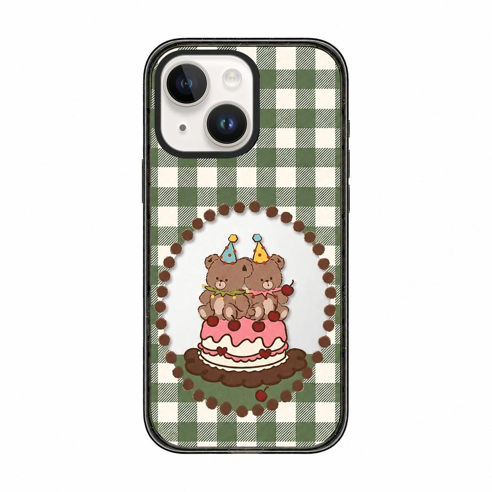 For iPhone 15 Bear Apple Transparent Acrylic TPU Phone Case - Cake Bear - EDA009681112D