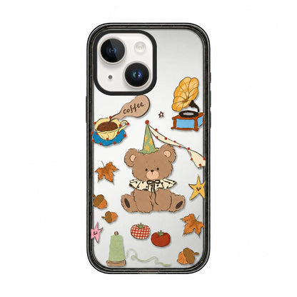 For iPhone 14 Bear Apple Transparent Acrylic TPU Phone Case - Coffee Bear - EDA009681114A