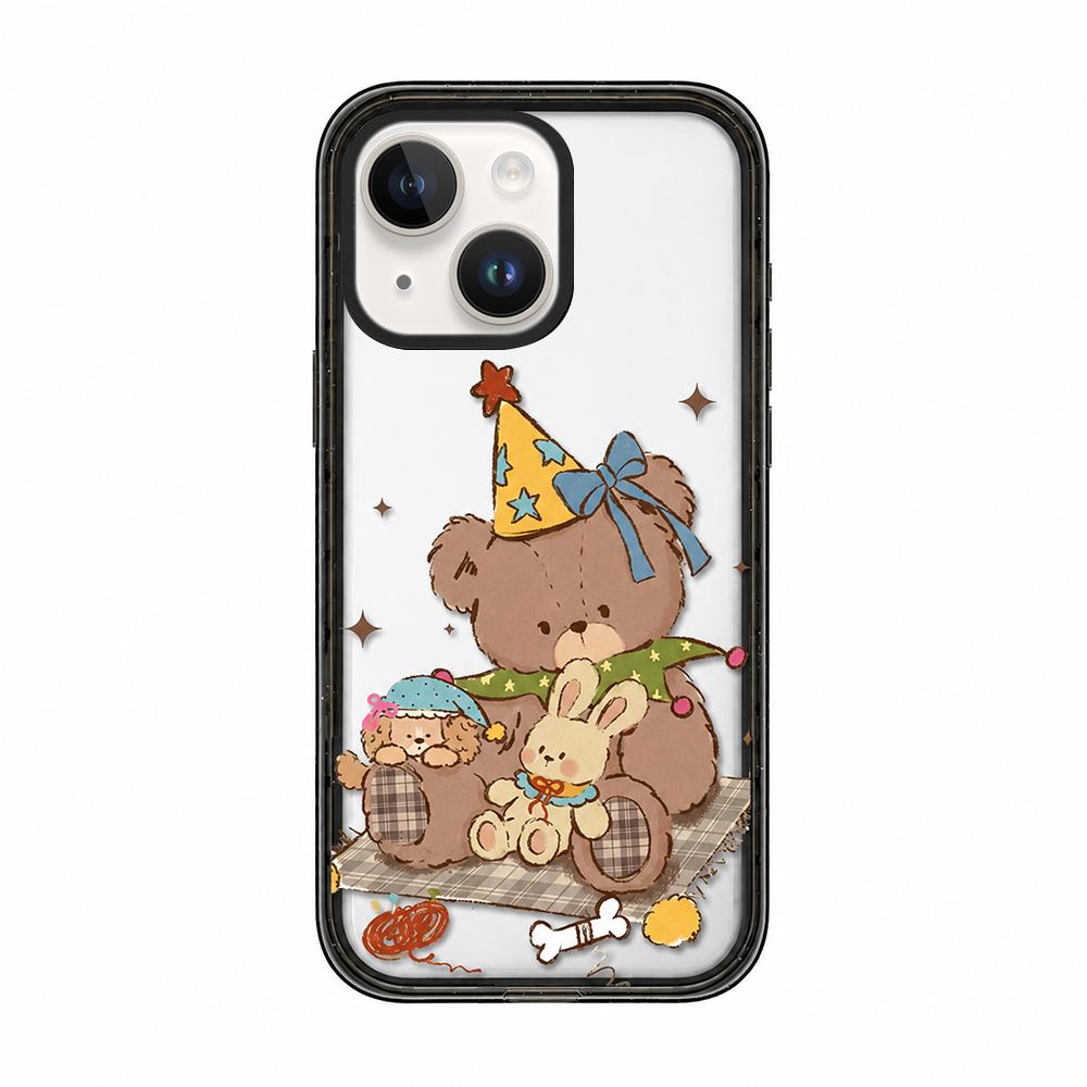 For iPhone 14 Bear Apple Transparent Acrylic TPU Phone Case - Milk Coffee Party Bear - EDA009681114B