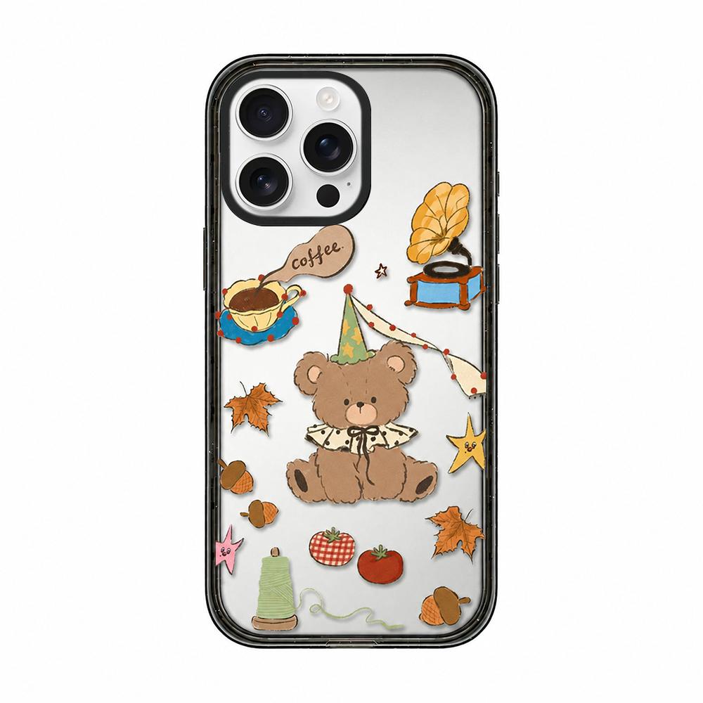 For iPhone 14 Pro Bear Apple Transparent Acrylic TPU Phone Case - Coffee Bear - EDA009681115A