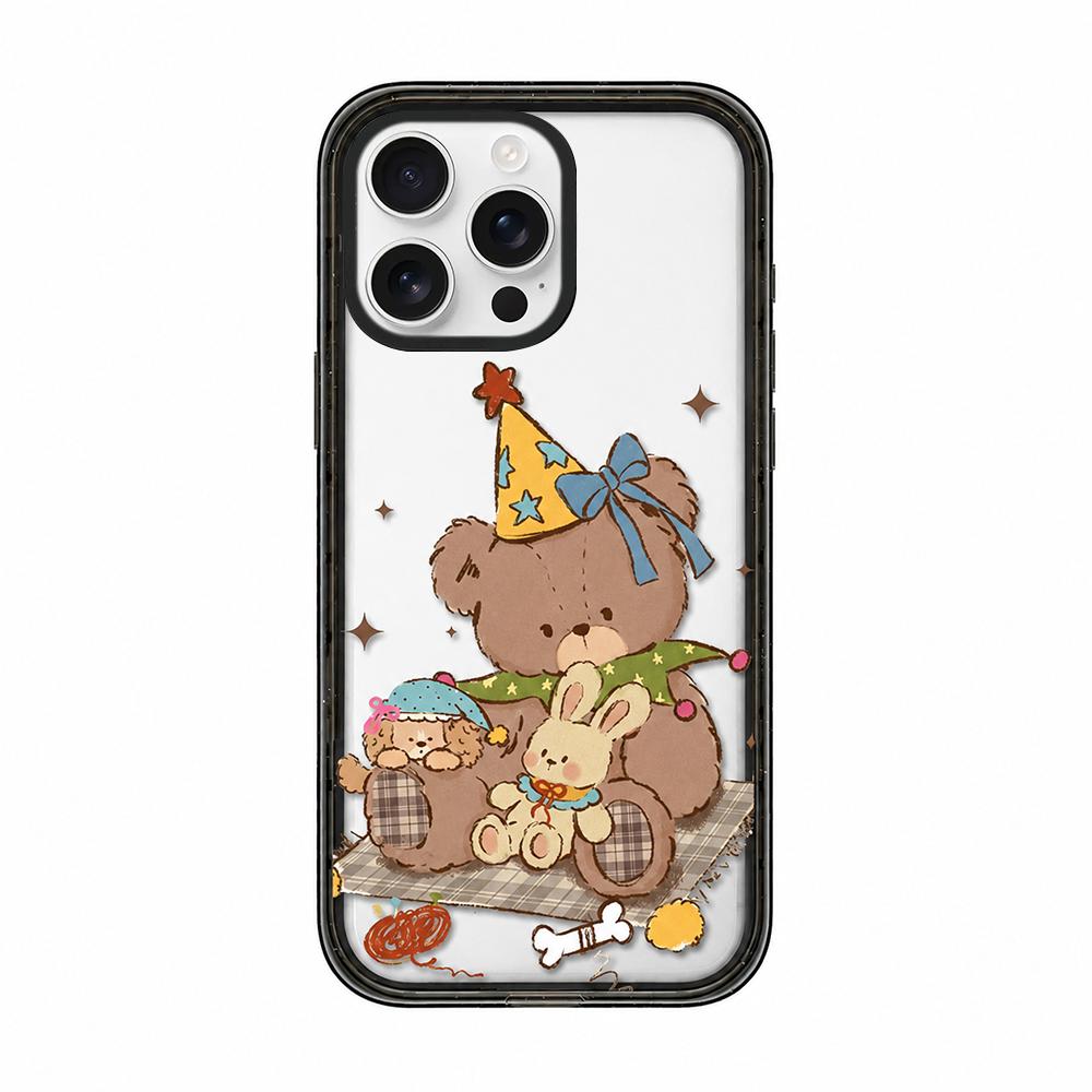 For iPhone 13 Pro Max Bear Apple Transparent Acrylic TPU Phone Case - Milk Coffee Party Bear - EDA009681117B