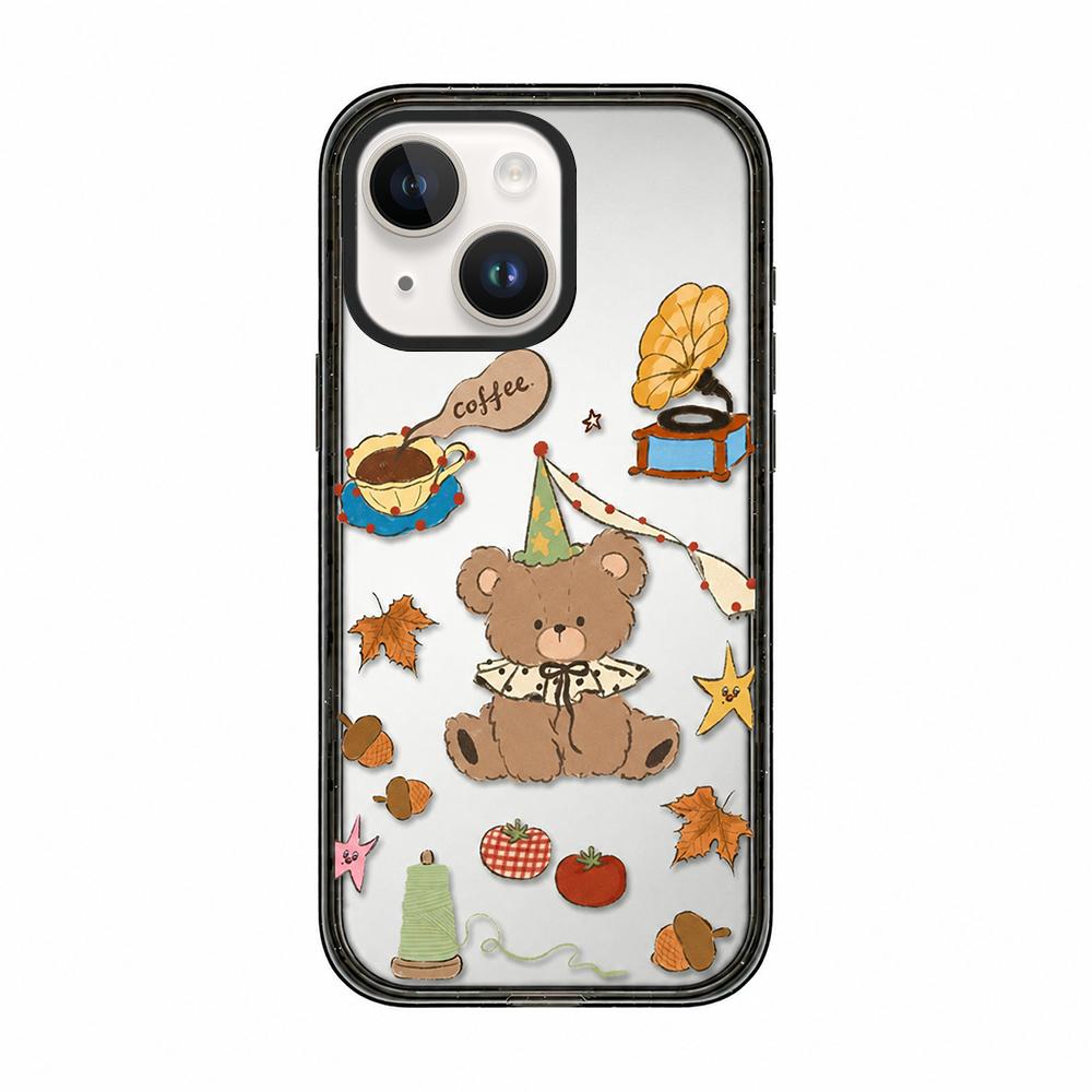 For iPhone 13 Bear Apple Transparent Acrylic TPU Phone Case - Coffee Bear - EDA009681119A