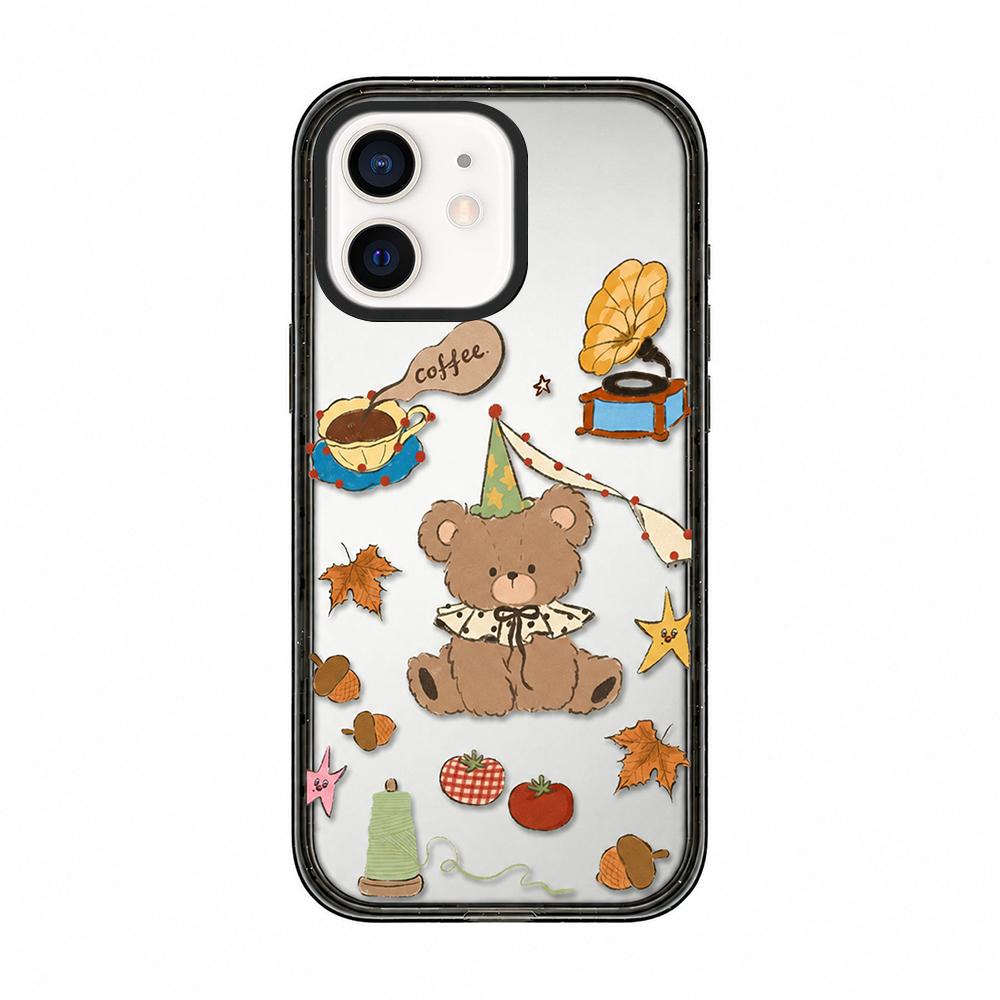 For iPhone 12 Bear Apple Transparent Acrylic TPU Phone Case - Coffee Bear - EDA009681120A