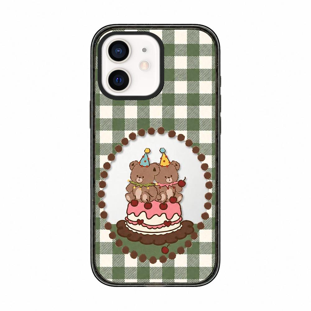 For iPhone 12 Bear Apple Transparent Acrylic TPU Phone Case - Cake Bear - EDA009681120D