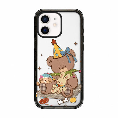 For iPhone 11 Bear Apple Transparent Acrylic TPU Phone Case - Milk Coffee Party Bear - EDA009681123B