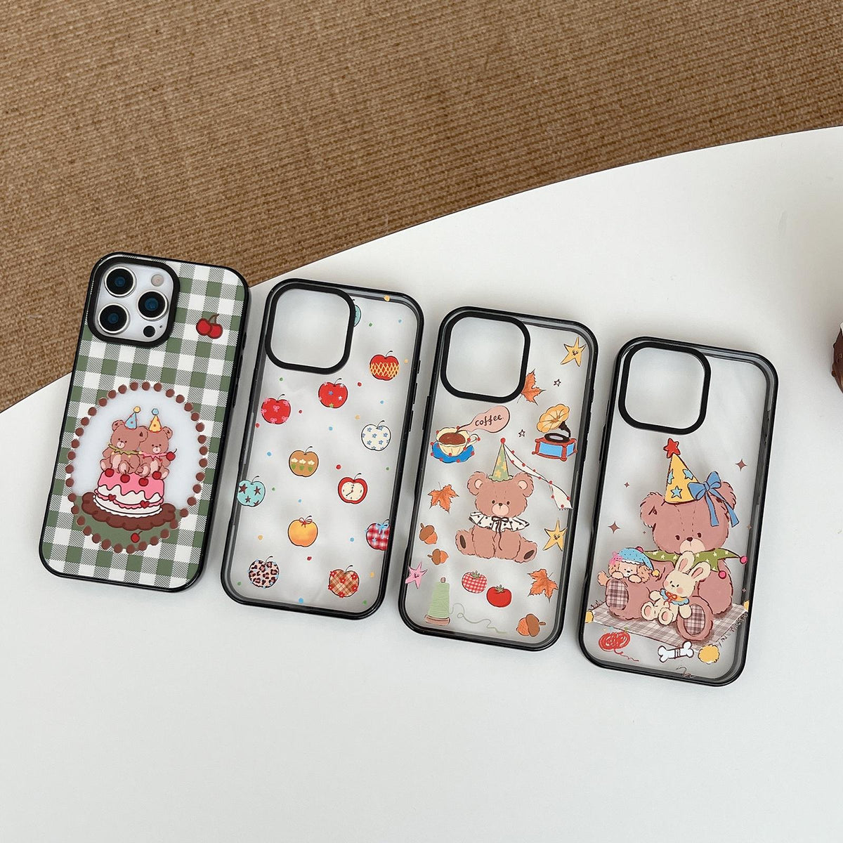 For iPhone 16 Pro Max Bear Apple Transparent Acrylic TPU Phone Case - Ever Changing Apple - EDA009681105C