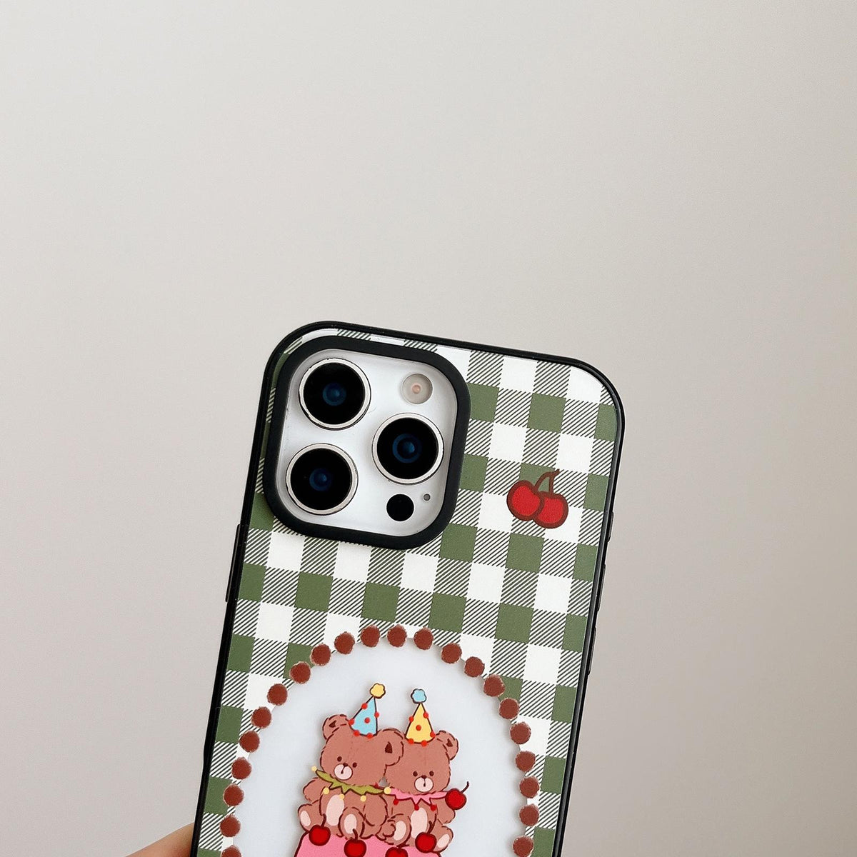 For iPhone 15 Bear Apple Transparent Acrylic TPU Phone Case - Milk Coffee Party Bear - EDA009681112B