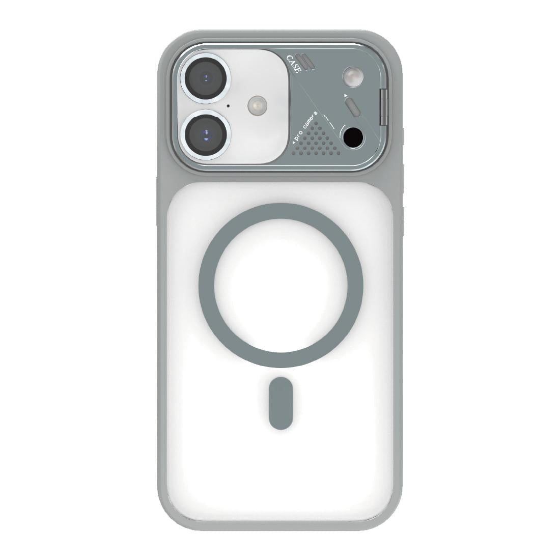 For iPhone 17 Metal Lens Kickstand PC Hybrid TPU Magnetic Phone Case - Grey - EDA009682103A