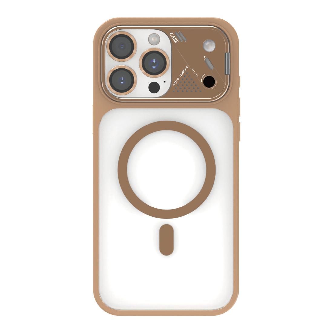 For iPhone 14 Pro Metal Lens Kickstand PC Hybrid TPU Magnetic Phone Case - Gold - EDA009682113B