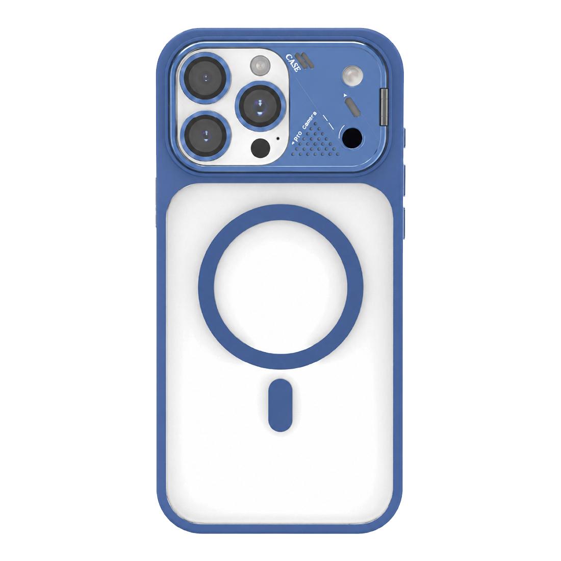 For iPhone 14 Pro Metal Lens Kickstand PC Hybrid TPU Magnetic Phone Case - Blue - EDA009682113E