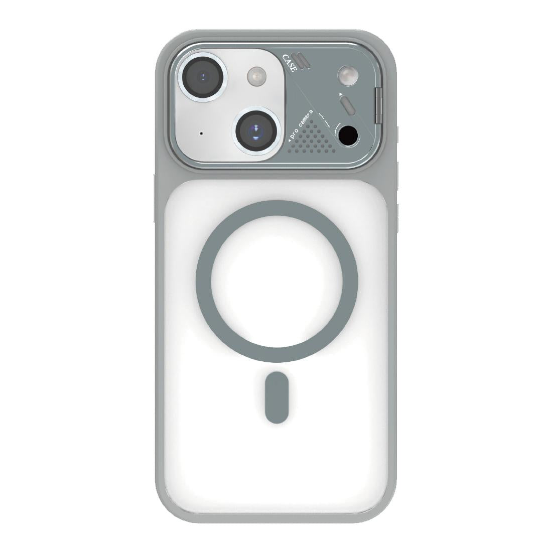 For iPhone 14 Metal Lens Kickstand PC Hybrid TPU Magnetic Phone Case - Grey - EDA009682114A