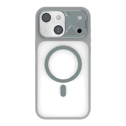 For iPhone 14 Metal Lens Kickstand PC Hybrid TPU Magnetic Phone Case - Grey - EDA009682114A