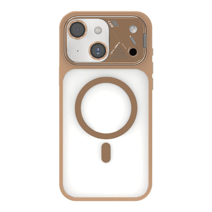 For iPhone 14 Metal Lens Kickstand PC Hybrid TPU Magnetic Phone Case - Gold - EDA009682114B