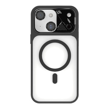 For iPhone 14 Metal Lens Kickstand PC Hybrid TPU Magnetic Phone Case - Black - EDA009682114C