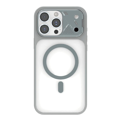 For iPhone 12 Pro Max Metal Lens Kickstand PC Hybrid TPU Magnetic Phone Case - Grey - EDA009682119A