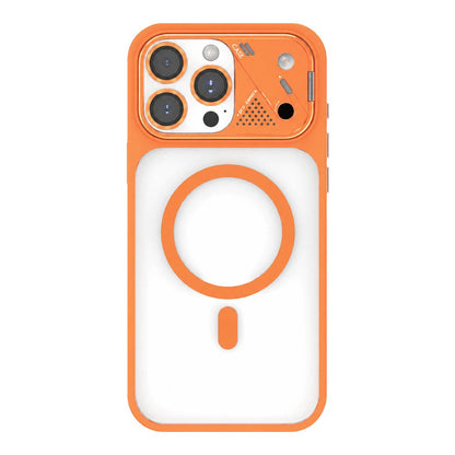 For iPhone 12 Pro Max Metal Lens Kickstand PC Hybrid TPU Magnetic Phone Case - Orange - EDA009682119D