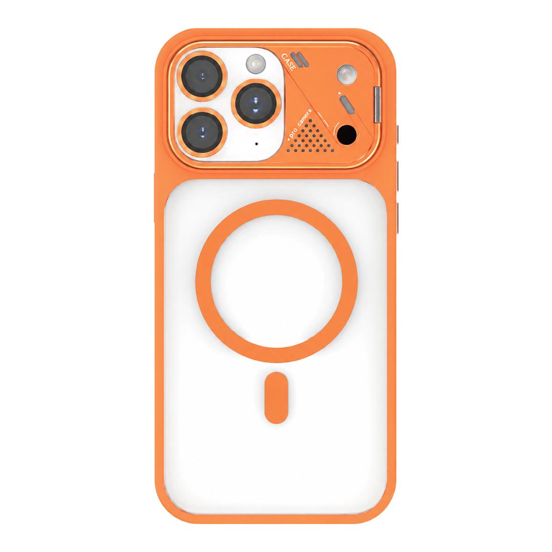 For iPhone 11 Pro Max Metal Lens Kickstand PC Hybrid TPU Magnetic Phone Case - Orange - EDA009682122D