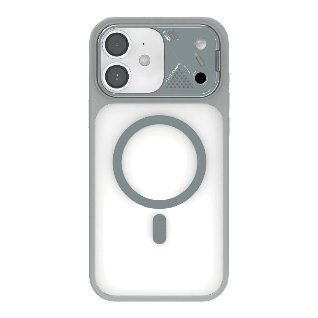 For iPhone 11 Metal Lens Kickstand PC Hybrid TPU Magnetic Phone Case - Grey - EDA009682123A