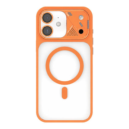 For iPhone 11 Metal Lens Kickstand PC Hybrid TPU Magnetic Phone Case - Orange - EDA009682123D