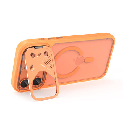 For iPhone 12 Pro Max Metal Lens Kickstand PC Hybrid TPU Magnetic Phone Case - Grey - EDA009682119A
