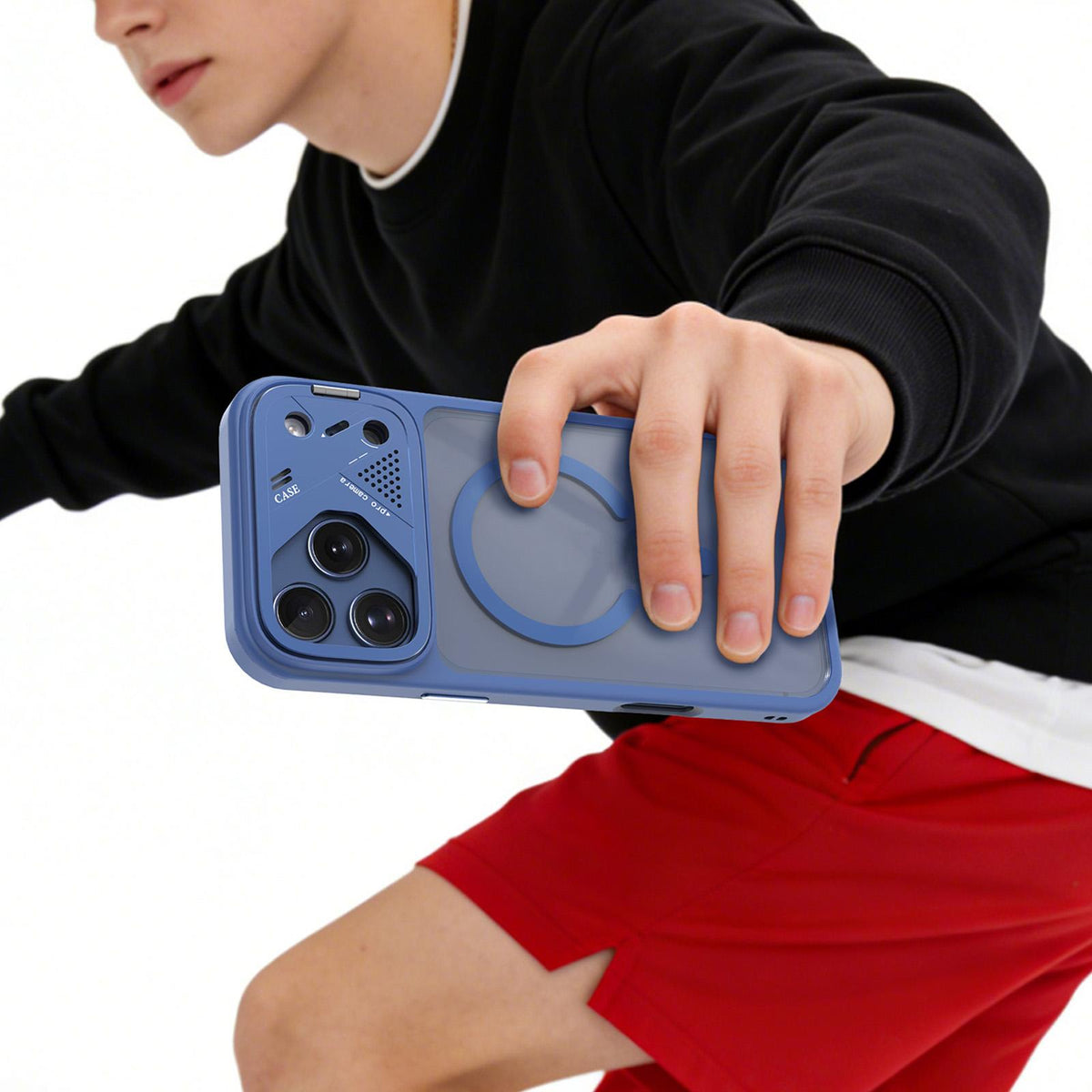 For iPhone 14 Pro Metal Lens Kickstand PC Hybrid TPU Magnetic Phone Case - Grey - EDA009682113A