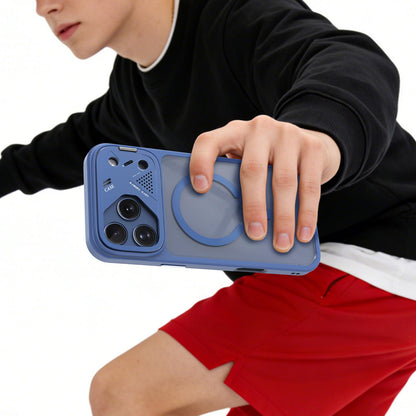For iPhone 14 Pro Metal Lens Kickstand PC Hybrid TPU Magnetic Phone Case - Grey - EDA009682113A