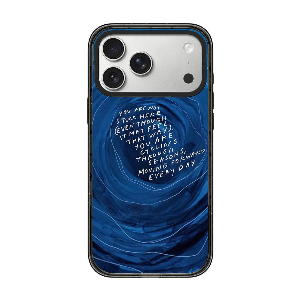 For iPhone 18 Pro / 17 Pro Tranquil Deep Blue Watercolor Acrylic TPU Phone Case - Deep Sea Vortex Blue - EDA009683502E