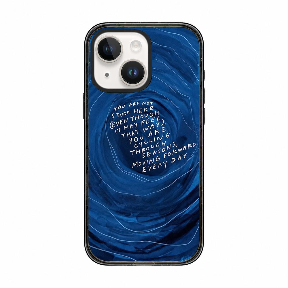 For iPhone 15 Plus Tranquil Deep Blue Watercolor Acrylic TPU Phone Case - Deep Sea Vortex Blue - EDA009683511E