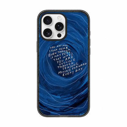 For iPhone 13 Pro Max Tranquil Deep Blue Watercolor Acrylic TPU Phone Case - Deep Sea Vortex Blue - EDA009683517E