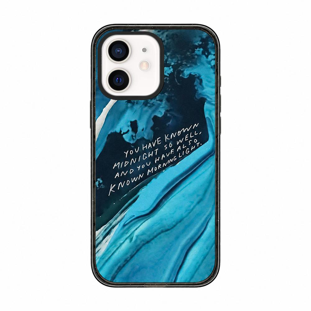 For iPhone 12 Tranquil Deep Blue Watercolor Acrylic TPU Phone Case - Blue Marble - EDA009683520C