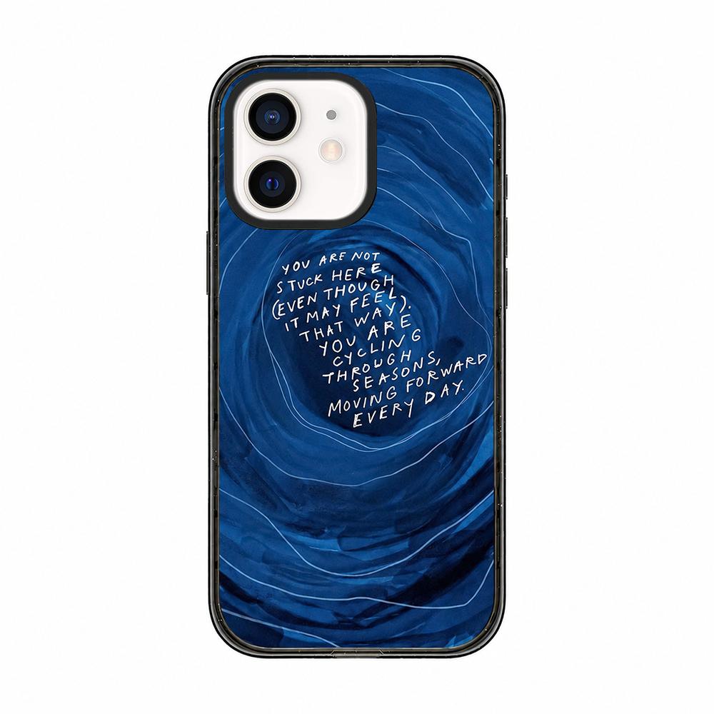 For iPhone 12 Tranquil Deep Blue Watercolor Acrylic TPU Phone Case - Deep Sea Vortex Blue - EDA009683520E