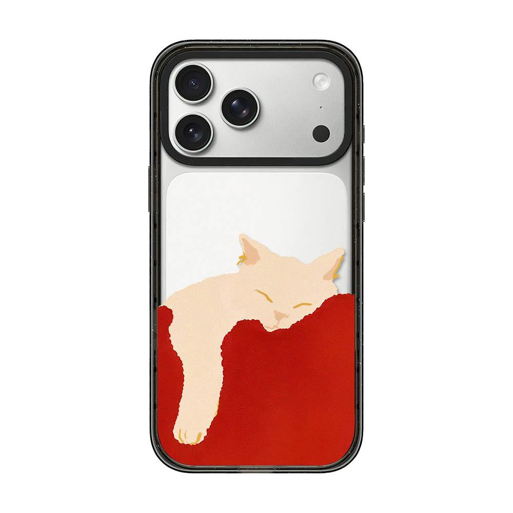 For iPhone 17 Pro Max Lazy Cat Dog Acrylic TPU Phone Case - Red Background White Cat - EDA009683901C