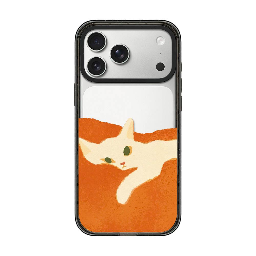 For iPhone 17 Pro Max Lazy Cat Dog Acrylic TPU Phone Case - Orange Background White Cat - EDA009683901D
