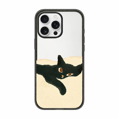 For iPhone 16 Pro Max Lazy Cat Dog Acrylic TPU Phone Case - Black Cat - EDA009683905B